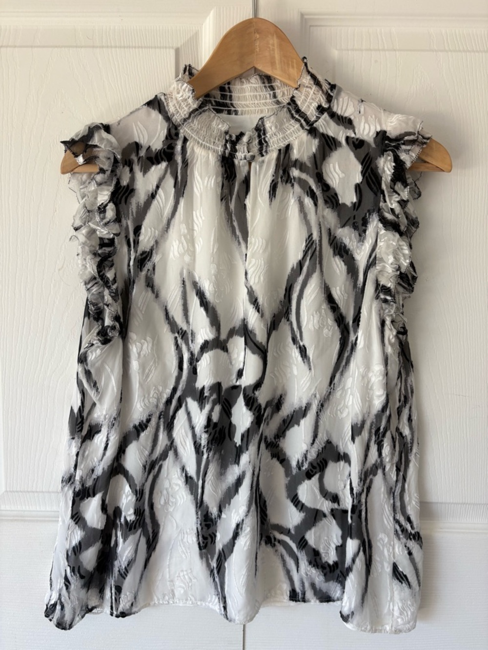 White House Black Market Black & White Ruffle Blouse